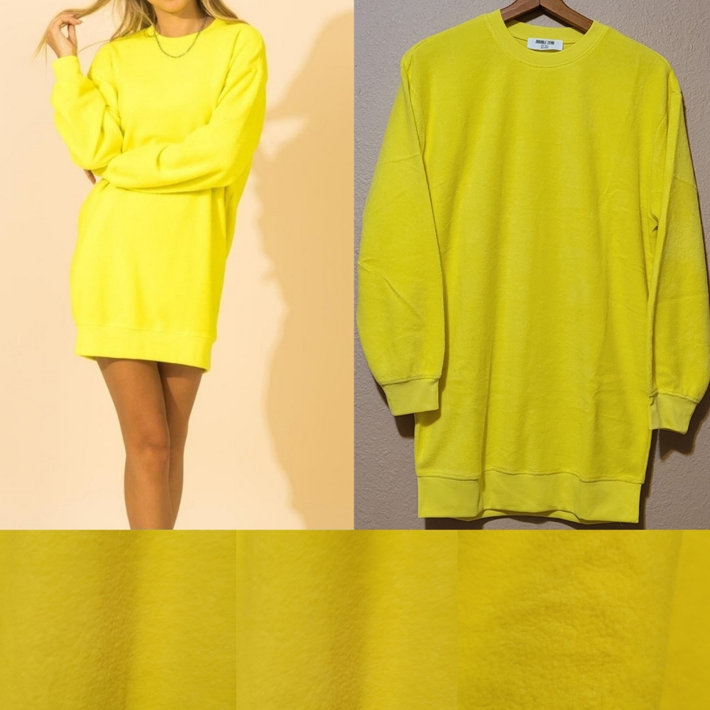 Oversized Sweater Dress Crew neckline Drop shoulder Soft Bright Neon Yellow New